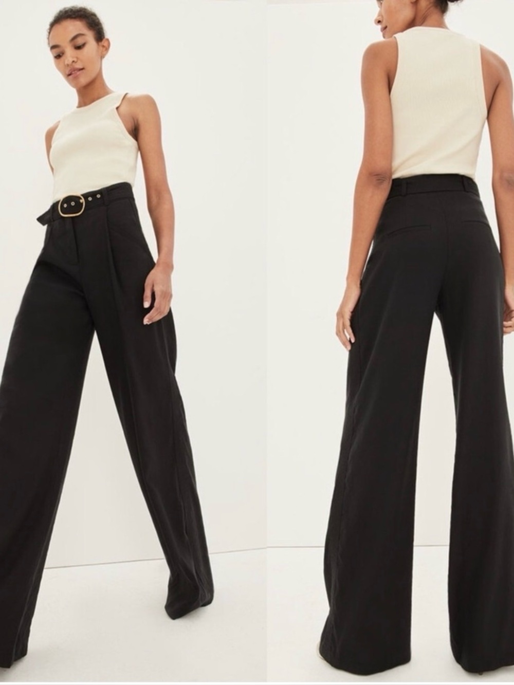 Veronica Beard Rimini Wide Leg Linen Blend Trousers Black Women's Sz 0